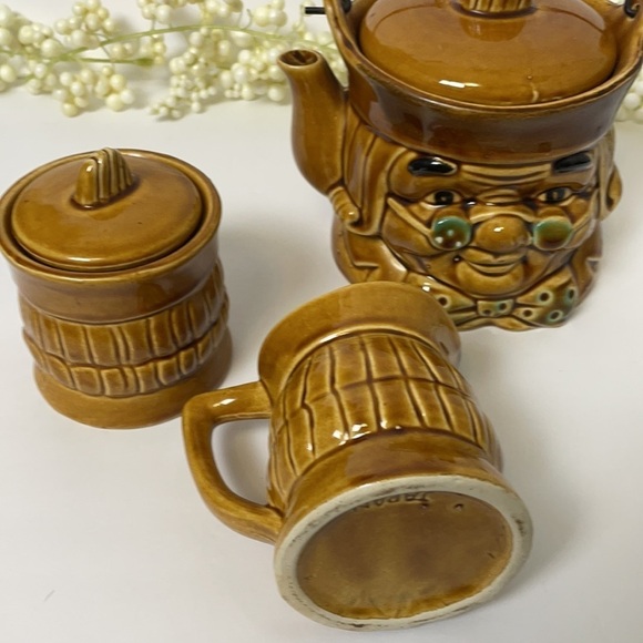 Teapot 1950’s Toby Style Set Japan Ben Franklin Cream Sugar - Picture 11 of 17